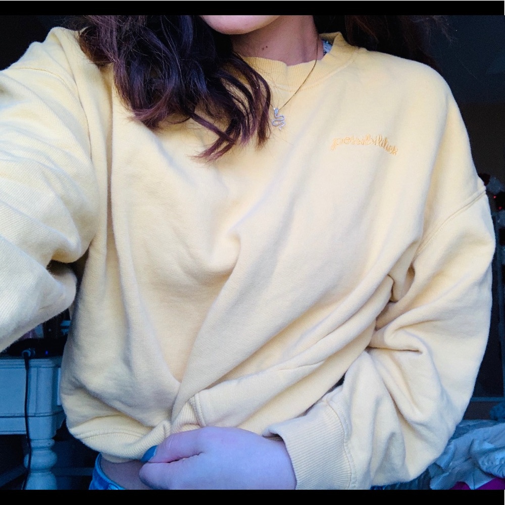H&M yellow embroidered crew neck
